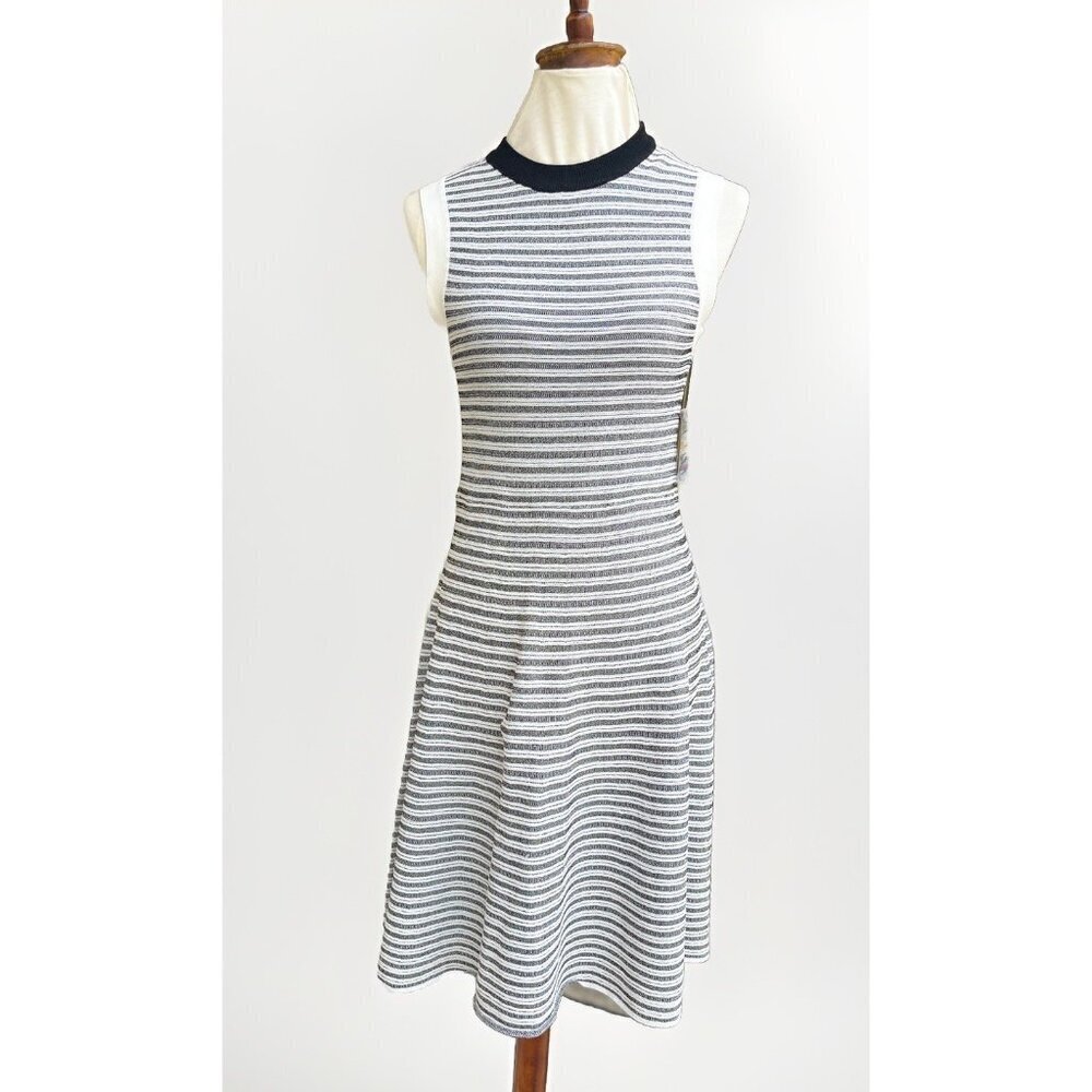 NWT Bar III Sleeveless Knit Dress Black White Stripe Size M Midi Stretch - Picture 2 of 15